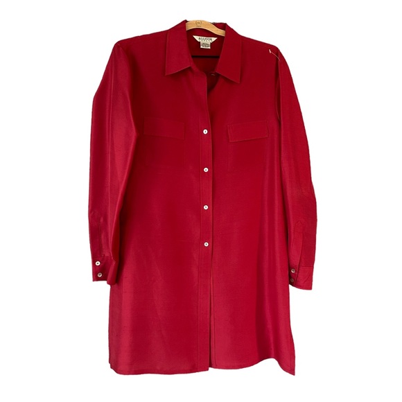 Allison Taylor Silk button up shirt dress tunic size large - Picture 1 of 6